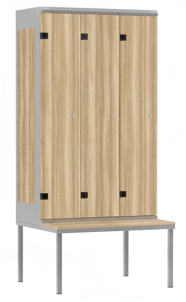 TRITON šatníková skriňa 3-dverová s lavicou, kov-lamino T2195, šedá - jaseň Blonde Surfside