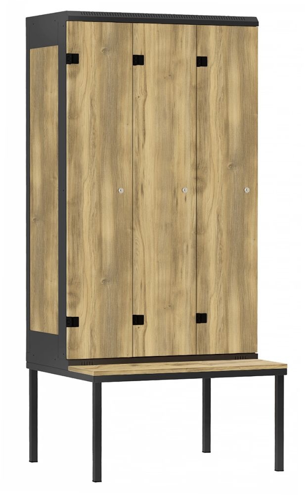 TRITON šatníková skriňa 3-dverová s lavicou, kov-lamino T2195, čierna - dub Baroque Gold