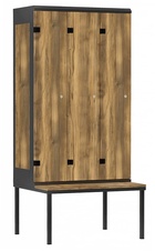 TRITON šatníková skriňa 3-dverová s lavicou, kov-lamino T2195, čierna - dub Baroque Amber
