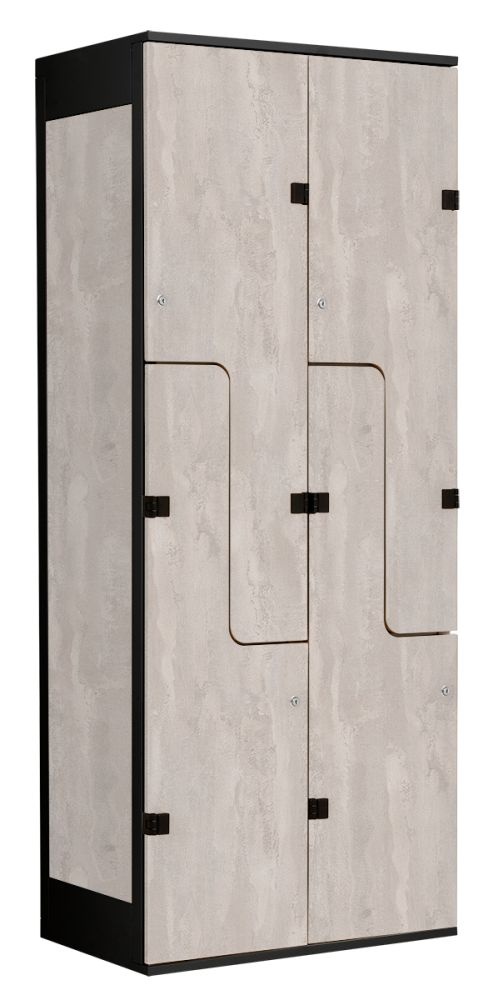 Šatníková skriňa so 4 boxmi a dverami v tvare Z, kov-lamino T1970, čierna - betón