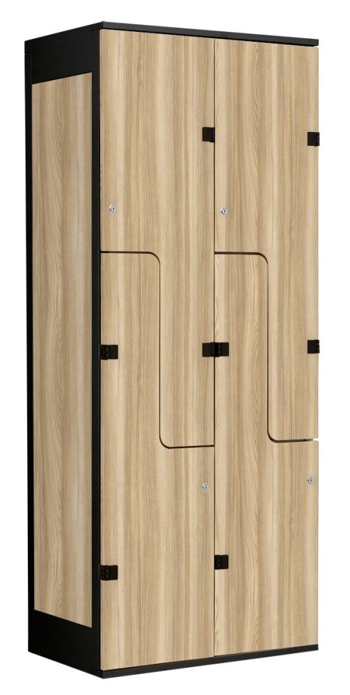 Šatníková skriňa so 4 boxmi a dverami v tvare Z, kov-lamino T1970, čierna - jaseň Blonde Surfside