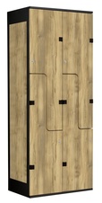 Šatníková skriňa so 4 boxmi a dverami v tvare Z, kov-lamino T1970, čierna - dub Baroque Gold