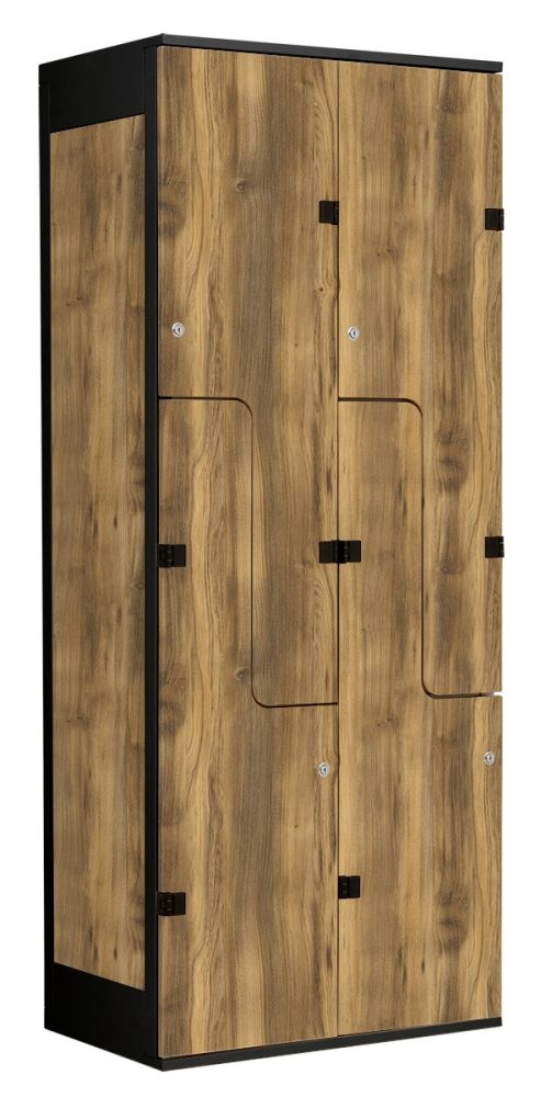 TRITON šatníková skriňa so 4 boxmi a dverami v tvare Z, kov-lamino T1970, čierna - dub Baroque Amber