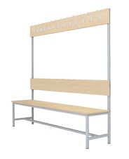 Šatníková lavica s 8 vešiakmi kov-lamino, dĺžka 1200 mm, šedá - breza