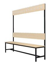 Šatníková lavica s 8 vešiakmi kov-lamino, dĺžka 1200 mm, čierna - breza