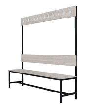 Šatníková lavica s 8 vešiakmi kov-lamino, dĺžka 1200 mm, čierna - betón