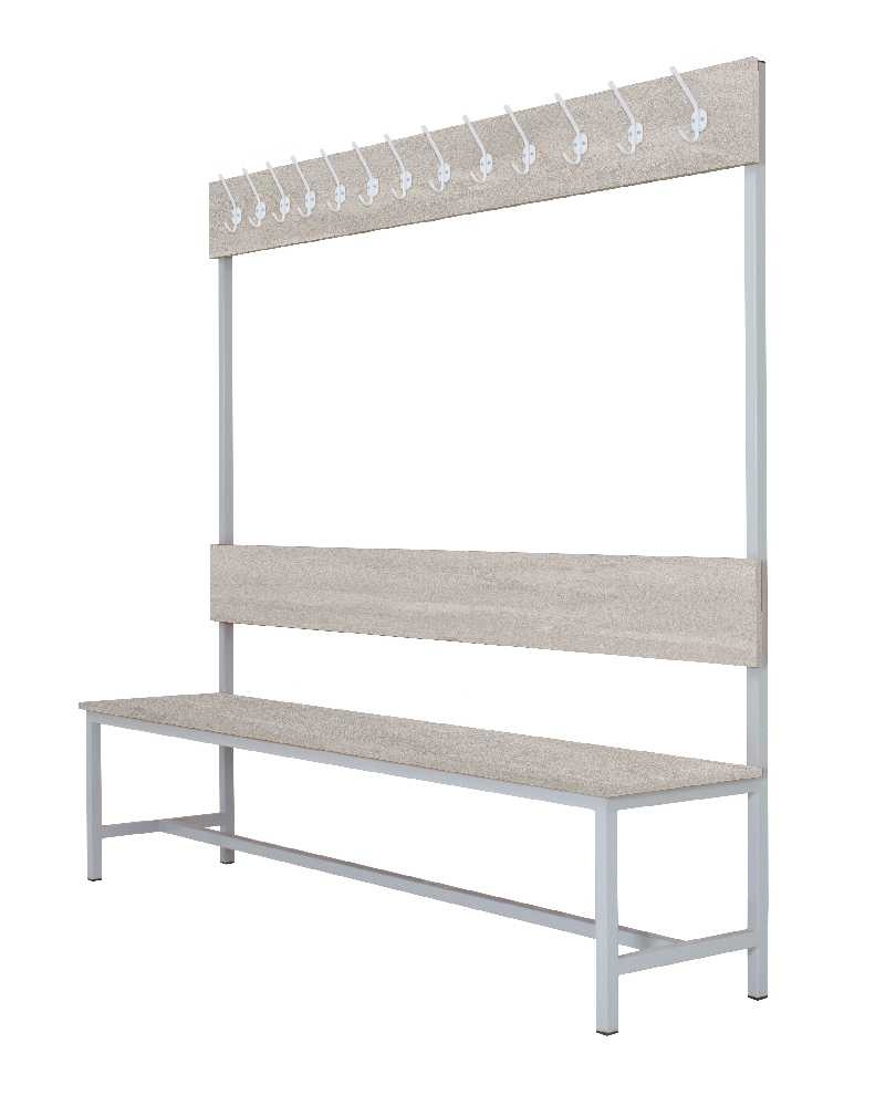 Šatníková lavica s 10 vešiakmi kov-lamino, dĺžka 1500 mm, šedá - betón