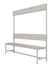 Šatníková lavica s 10 vešiakmi kov-lamino, dĺžka 1500 mm, šedá - betón
