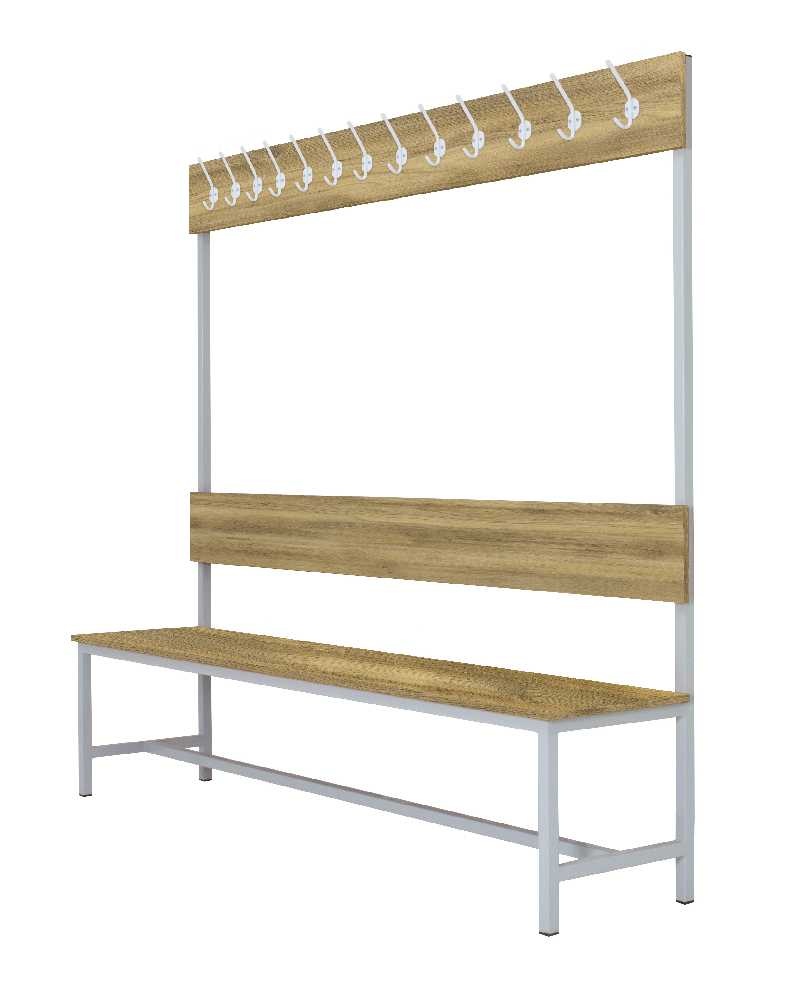 Šatníková lavica s 10 vešiakmi kov-lamino, dĺžka 1500 mm, šedá - dub Baroque Gold