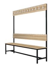 Šatníková lavica s 10 vešiakmi kov-lamino, dĺžka 1500 mm, čierna - jaseň Blonde Surfside