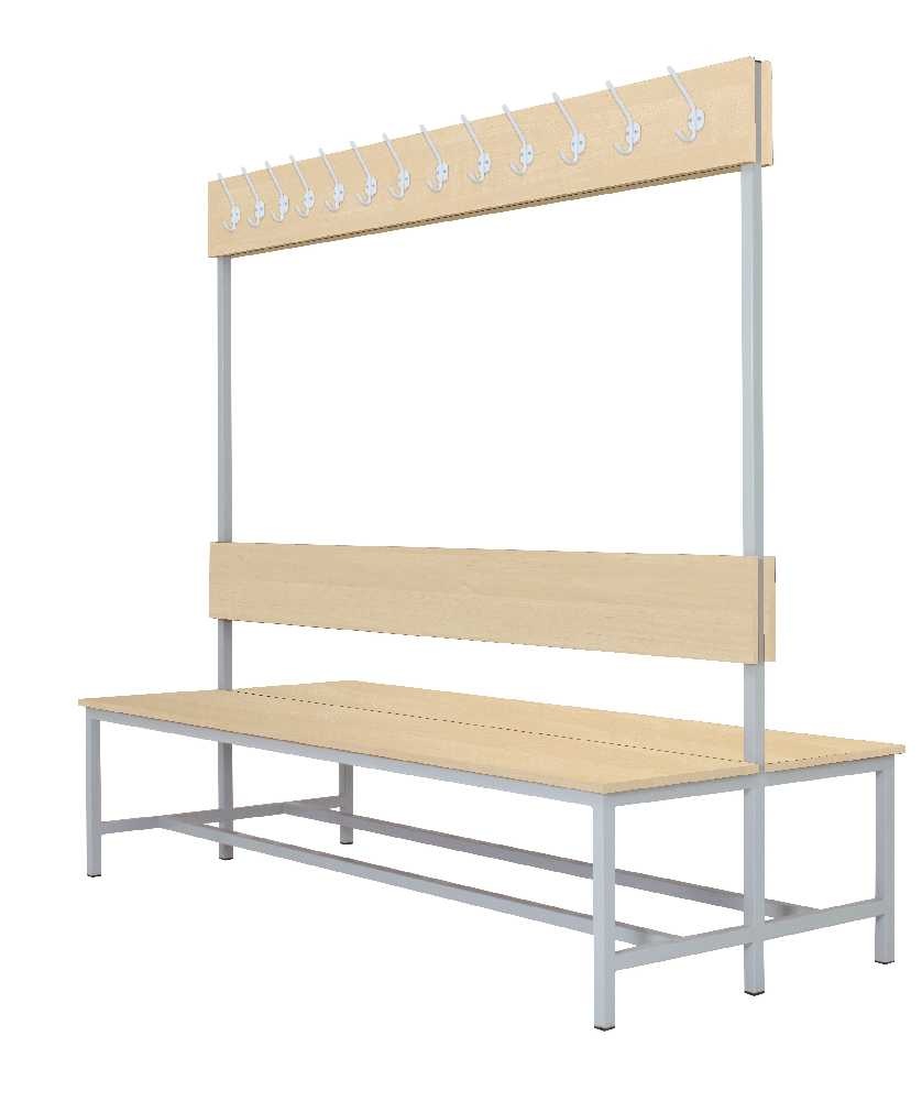 Šatníková lavica obojstranná s 16 vešiakmi kov-lamino, dĺžka 1200 mm, šedá - breza
