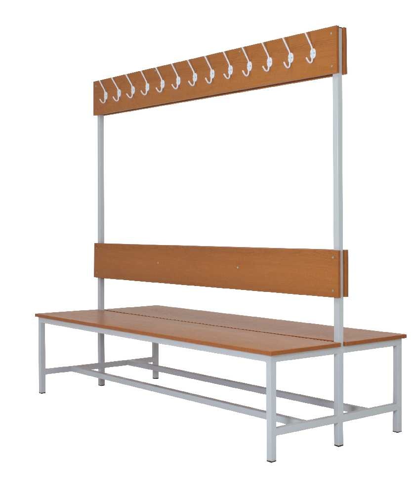 Šatníková lavica obojstranná s 16 vešiakmi kov-lamino, dĺžka 1200 mm, šedá - čerešňa