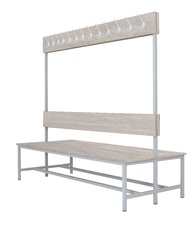 Šatníková lavica obojstranná s 16 vešiakmi kov-lamino, dĺžka 1200 mm, šedá - betón