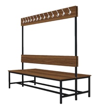 Šatníková lavica obojstranná s 16 vešiakmi kov-lamino, dĺžka 1200 mm, čierna - orech