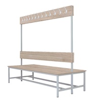 Šatníková lavica obojstranná s 20 vešiakmi kov-lamino, dĺžka 1500 mm, šedá - orech Light Rockrord