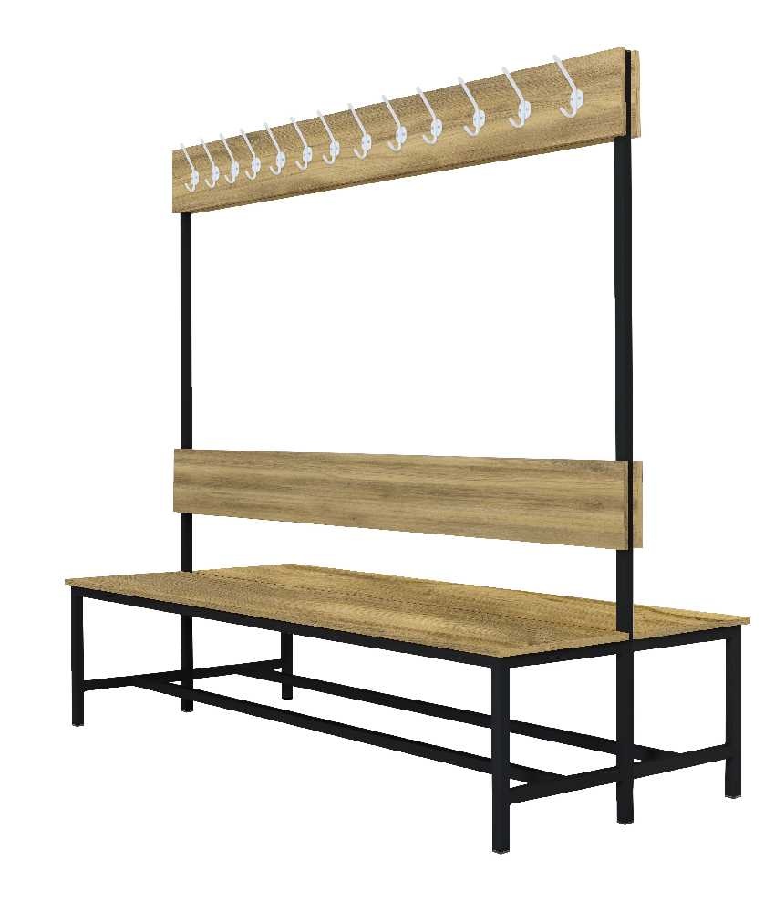 Šatníková lavica obojstranná s 20 vešiakmi kov-lamino, dĺžka 1500 mm, čierna - dub Baroque Gold