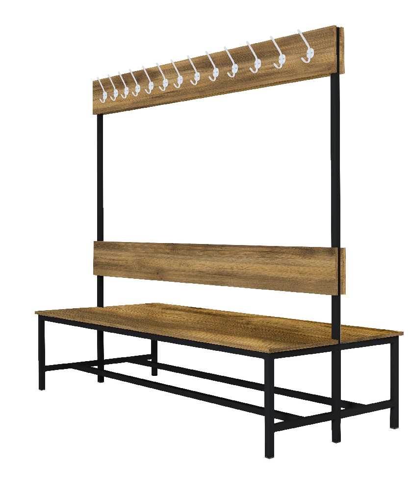 Šatníková lavica obojstranná s 20 vešiakmi kov-lamino, dĺžka 1500 mm, čierna - dub Baroque Amber