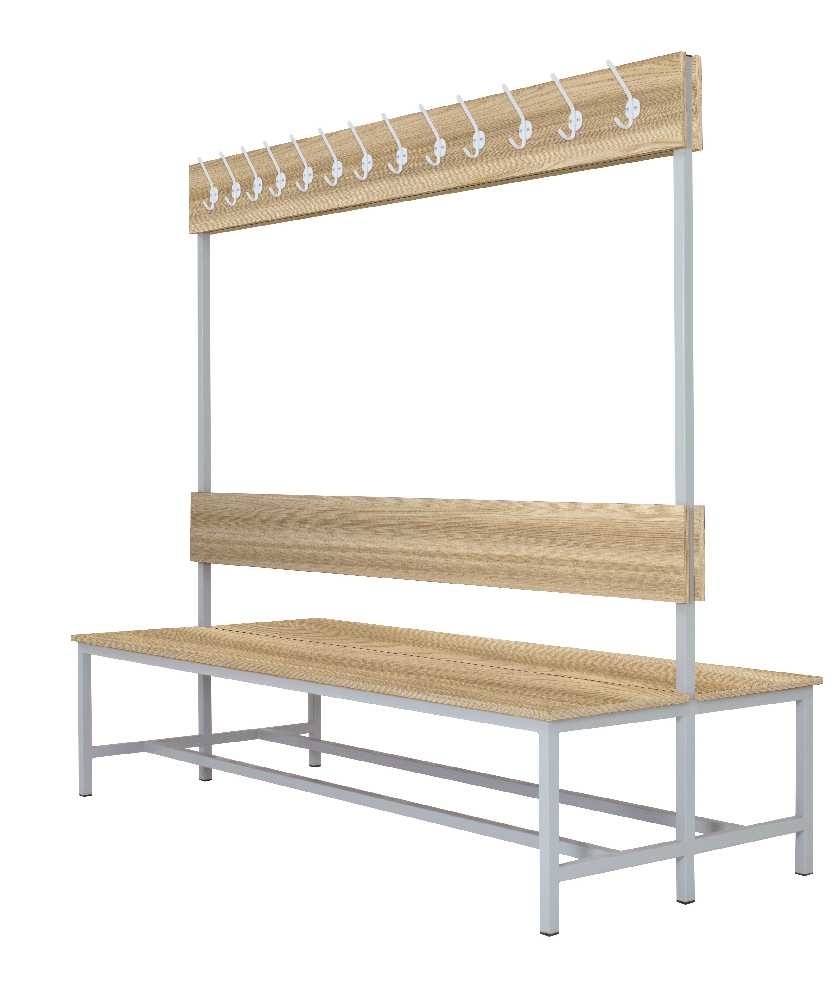 Šatníková lavica obojstranná s 26 vešiakmi kov-lamino, dĺžka 2000 mm, šedá - jaseň Blonde Surfside