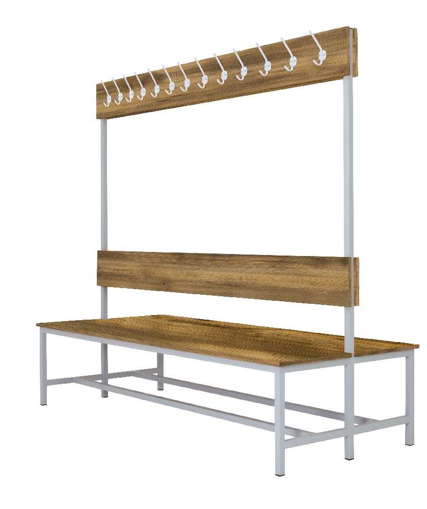 Šatníková lavica obojstranná s 26 vešiakmi kov-lamino, dĺžka 2000 mm, šedá - dub Baroque Amber