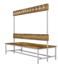Šatníková lavica obojstranná s 26 vešiakmi kov-lamino, dĺžka 2000 mm, šedá - dub Baroque Amber