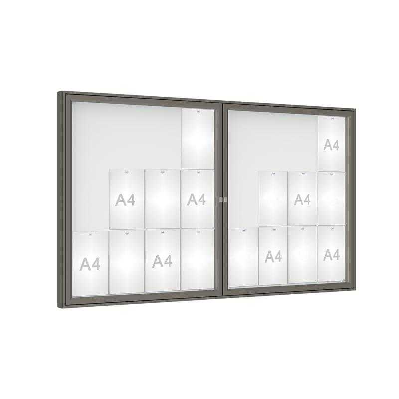 Venkovní vitrína model 1000 dojkrídla, 24 x A4, plexi, šedá PRO