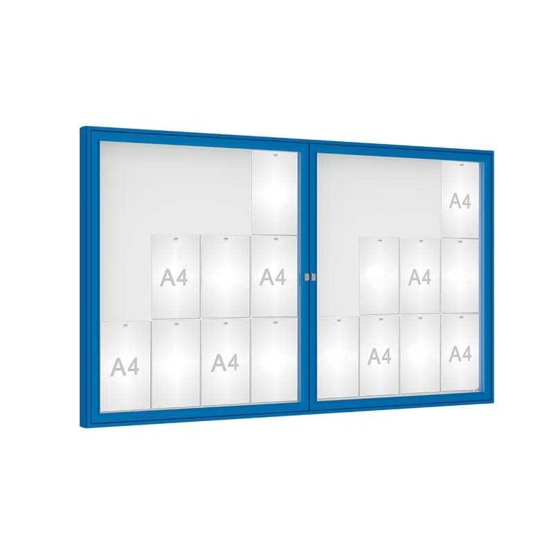 Venkovní vitrína model 1000 dojkrídla, 24 x A4, plexi, modrá
