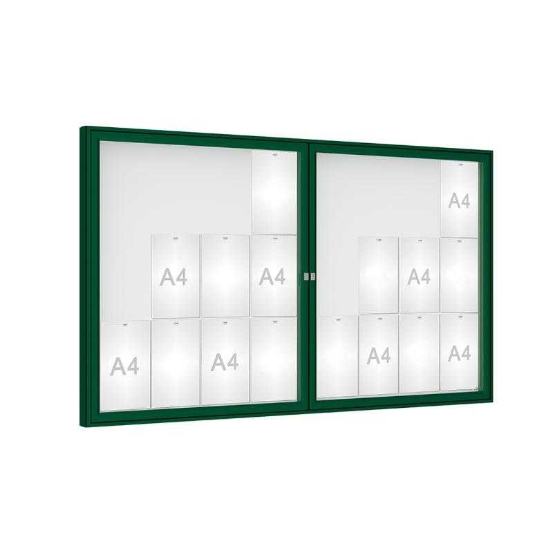 Venkovní vitrína model 1000 dojkrídla, 24 x A4, plexi, zelená