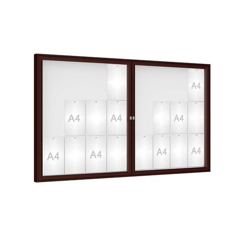 Venkovní vitrína model 1000 dojkrídla, 24 x A4, plexi, hnedá