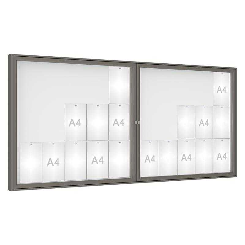 Venkovní vitrína model 1000 dojkrídla, 30 x A4, plexi, šedá PRO