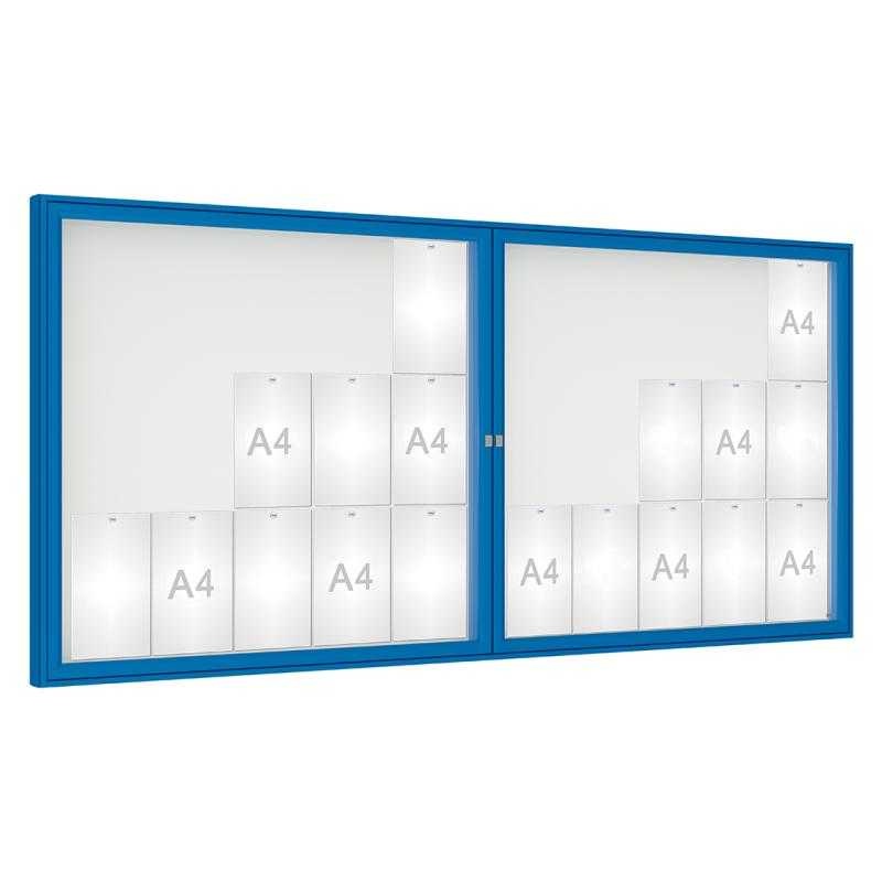 Venkovní vitrína model 1000 dojkrídla, 30 x A4, plexi, modrá
