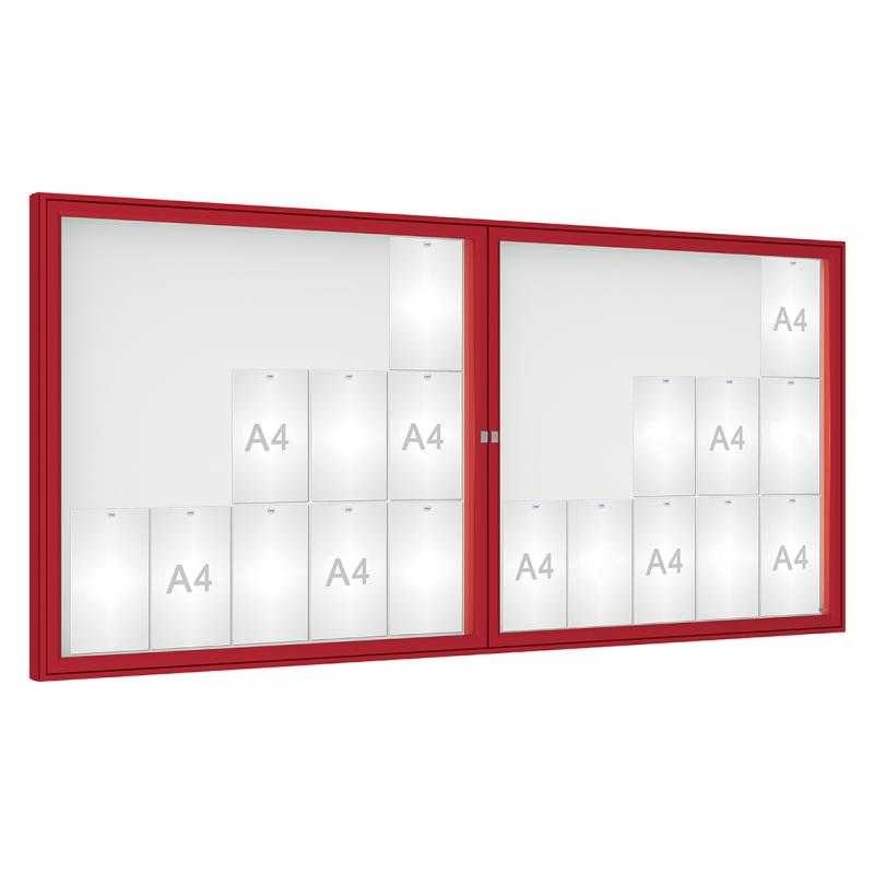 Venkovní vitrína model 1000 dojkrídla, 30 x A4, plexi, červená