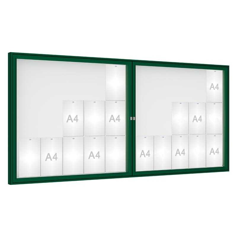 Venkovní vitrína model 1000 dojkrídla, 30 x A4, plexi, zelená