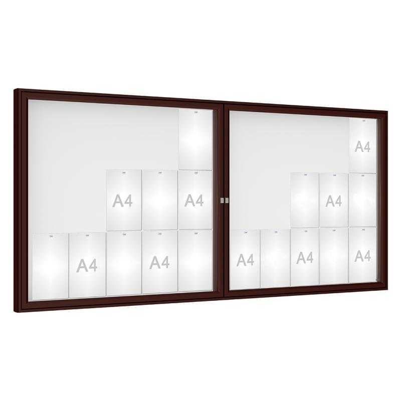 Venkovní vitrína model 1000 dojkrídla, 30 x A4, plexi, hnedá