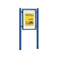 Obojstranná vitrína Carrefour 1255x900 mm, vrátane stĺpikov, modrá