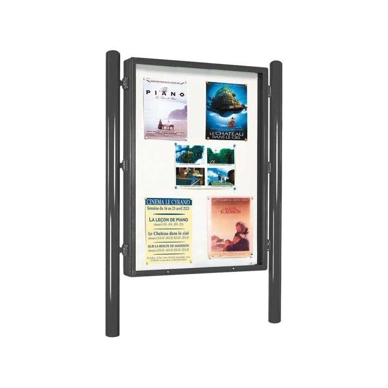 Obojstranná vitrína Carrefour 1700x1255 mm, vrátane stĺpikov, šedá PRO