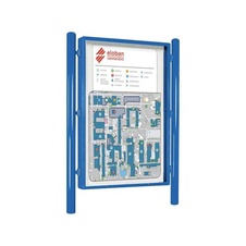 Obojstranná vitrína Carrefour 1860x1310 mm, vrátane stĺpikov, modrá