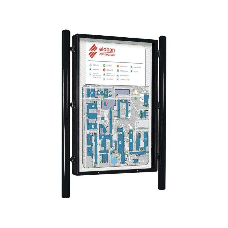 Obojstranná vitrína Carrefour 1860x1310 mm, vrátane stĺpikov, čierna