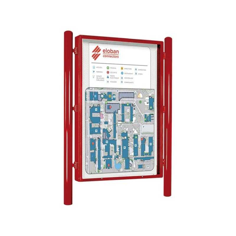 Obojstranná vitrína Carrefour 1860x1310 mm, vrátane stĺpikov, červená