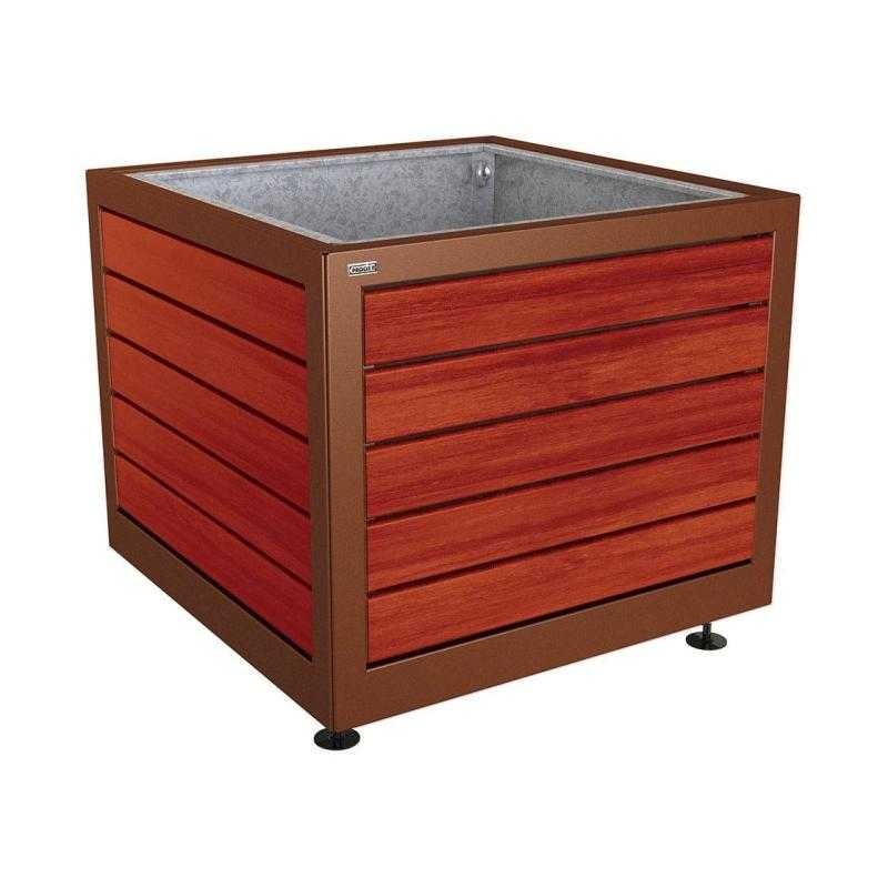 Kvetináč Silaos 100x100x80 cm, kov a mahagon, s vložkou, Corten