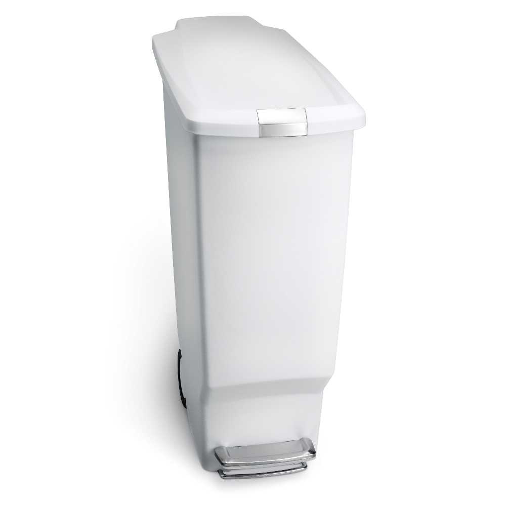 Plastový úzky pedálový odpadkový kôš Simplehuman 40l, biela