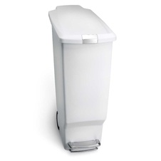 Plastový úzky pedálový odpadkový kôš Simplehuman 40l, biela