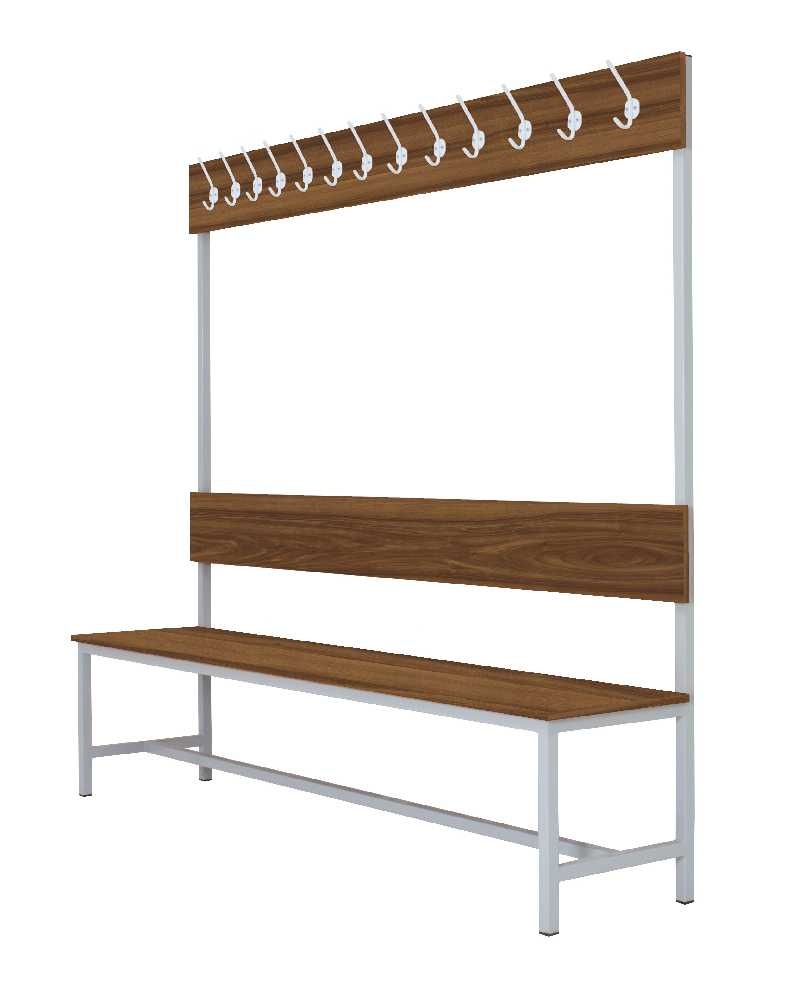 Šatníková lavica s 8 vešiakmi kov-lamino, dĺžka 1200 mm, šedá - orech