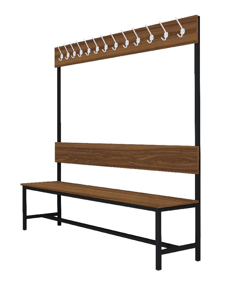 Šatníková lavica s 8 vešiakmi kov-lamino, dĺžka 1200 mm, čierna - orech