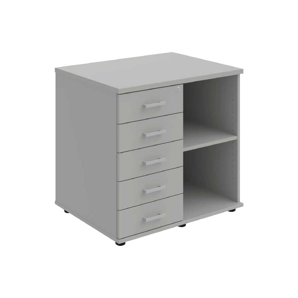 HOBIS skriňa stolová ľavá s policou a zásuvkami - SPRZ 80 60 L N, roky naprieč, šeda