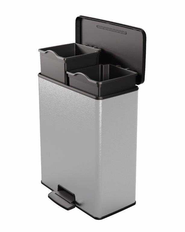 Plastový odpadkový kôš Curver Deco Bin Duo 26+26l, strieborná