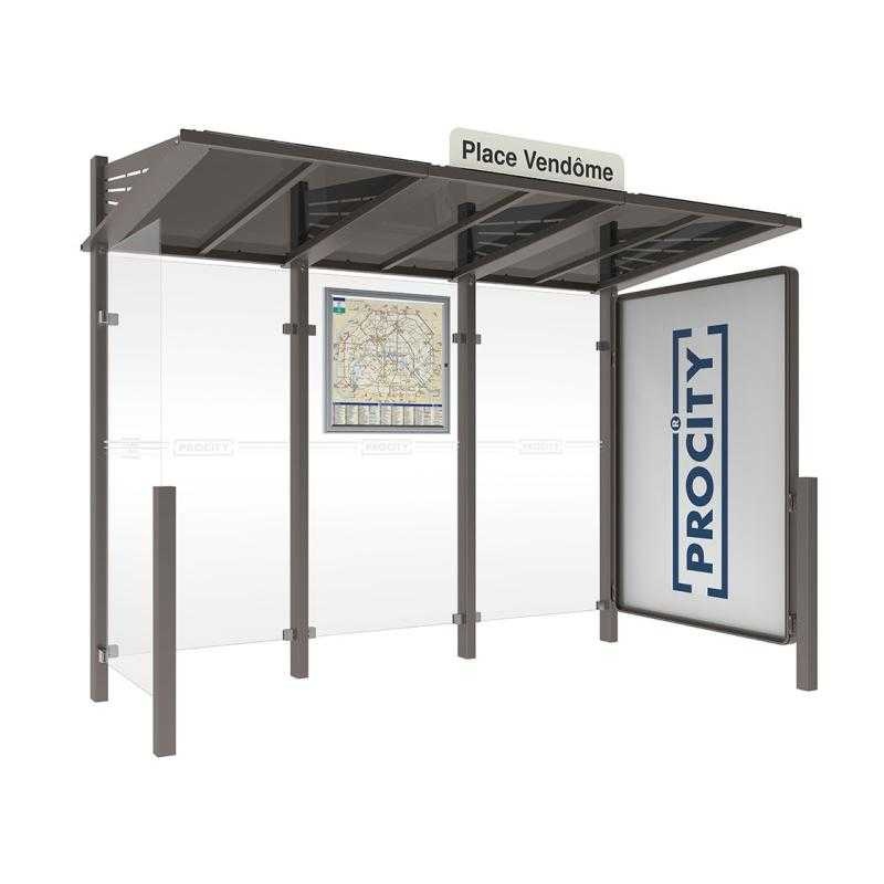 Autobusová zastávka CONVIVIALE s ľavou bočnicou a informačnou vitrínou 3000 mm