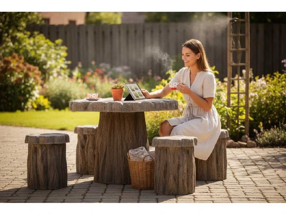 Betónové posedenie 4+1 v imitácii dreva