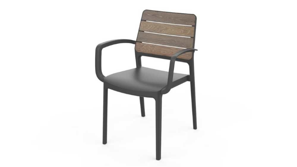 Záhradná stolička Keter Deco Porto s podrúčkami, walnut-grafit